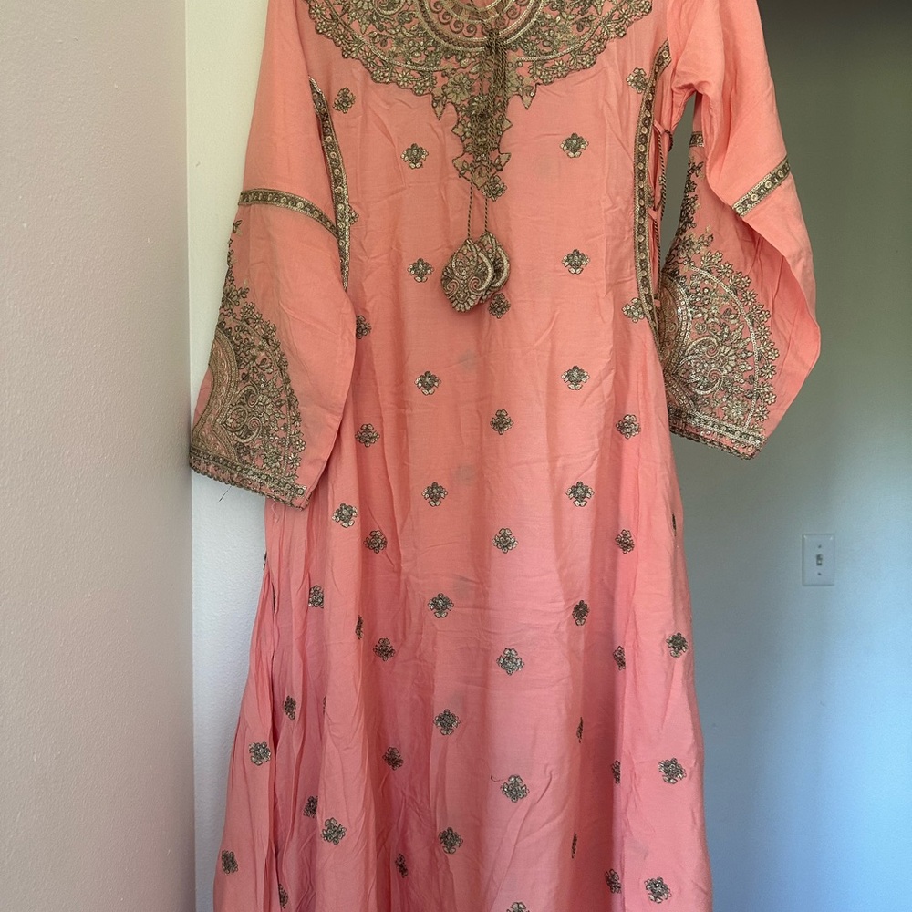 Elegant Pink Embroidered Long Sleeve Dress